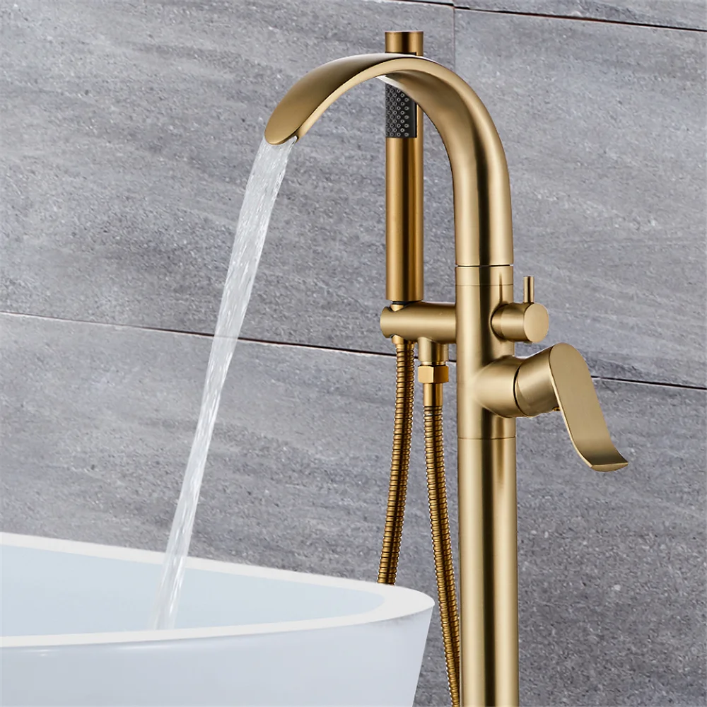 Home Bathroom Taps - Black Bathtub Faucet Set Floor Decked