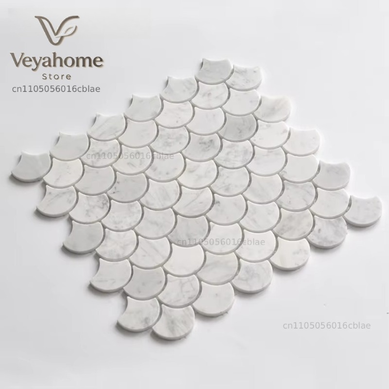 Fish Scale Scalloped Marble Mo - Home Bathroom Floor Tiles review and price