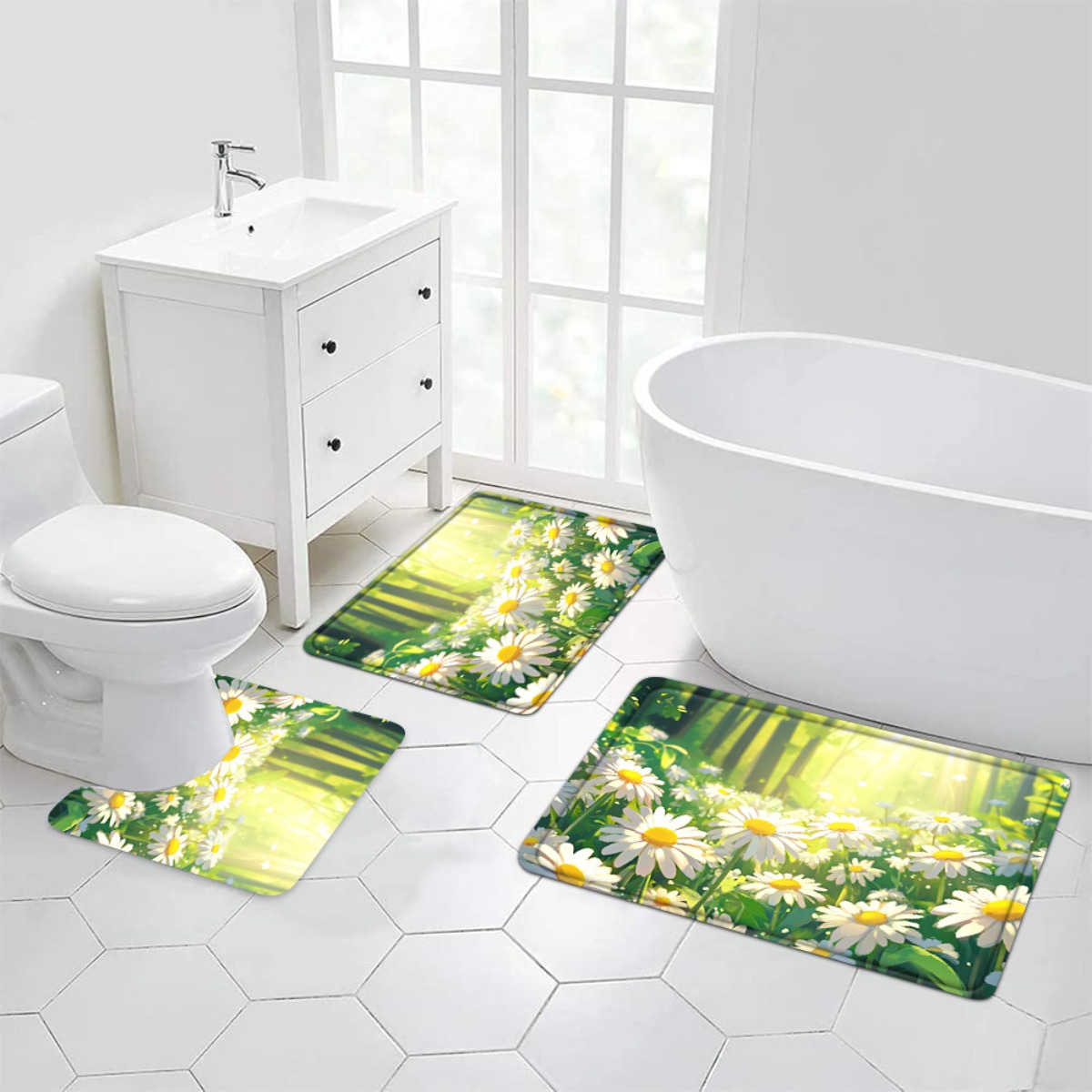 Daisy Floral Bath Mat Set Bath - Home Made Bathroom Vanity review and price