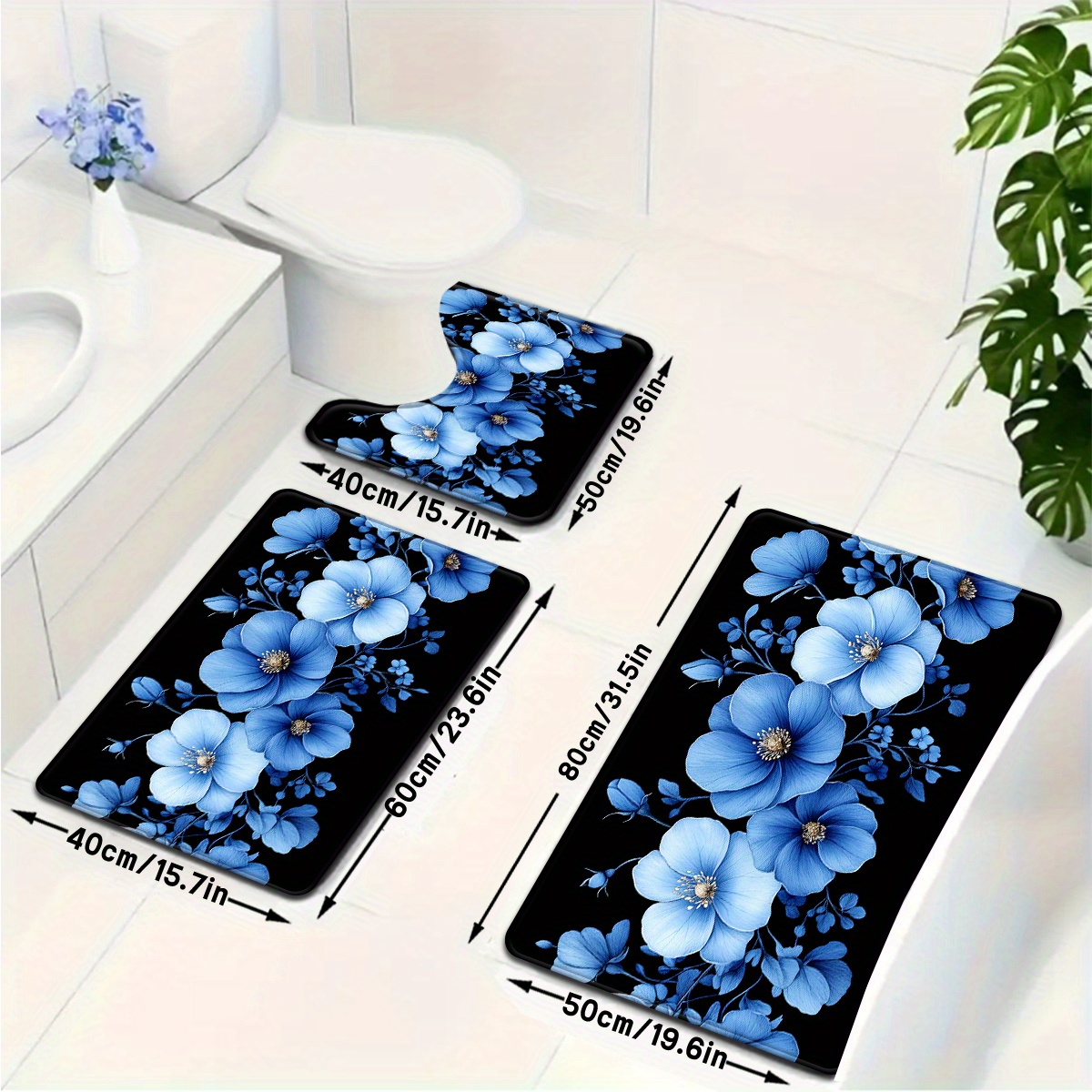 Blue Floral Bathroom Mat Set A - Home Made Bathroom Vanity review and price