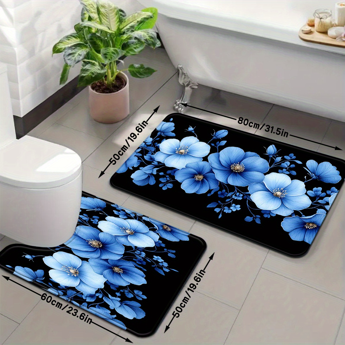 Blue Floral Bathroom Mat Set A - Home Made Bathroom Vanity review and price