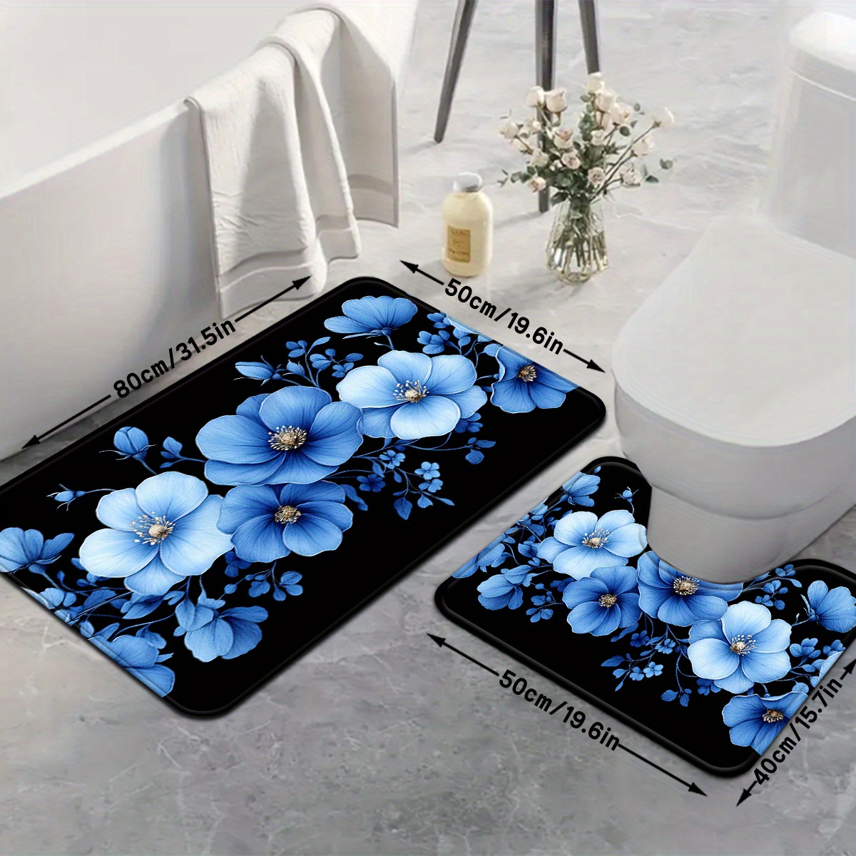 Blue Floral Bathroom Mat Set A - Home Made Bathroom Vanity review and price