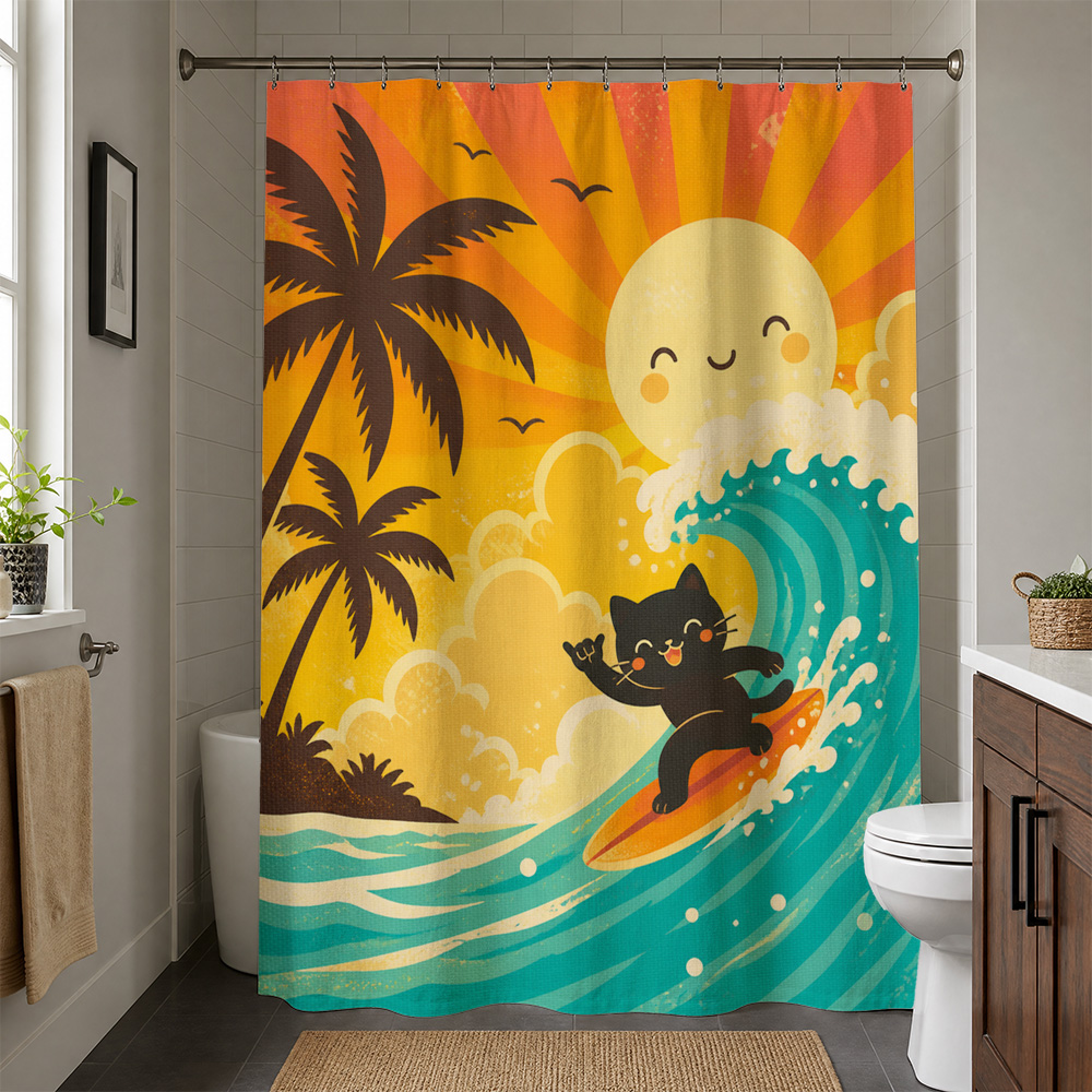 Cute Cat Tropical Sunset Showe - Home Decor Bathroom Ideas review and price