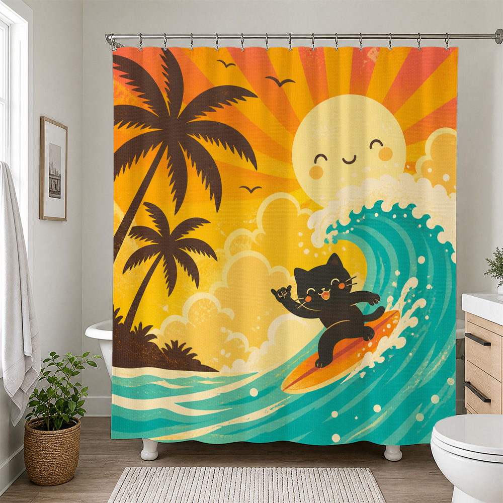 Cute Cat Tropical Sunset Showe - Home Decor Bathroom Ideas review and price