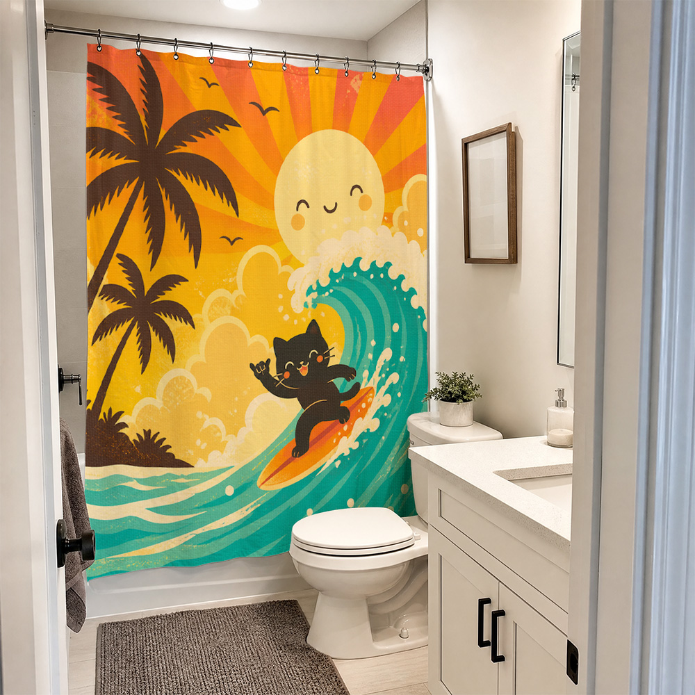 Cute Cat Tropical Sunset Showe - Home Decor Bathroom Ideas review and price